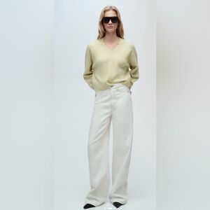 Mango Pastel Green V neck Wool Blend Sweater